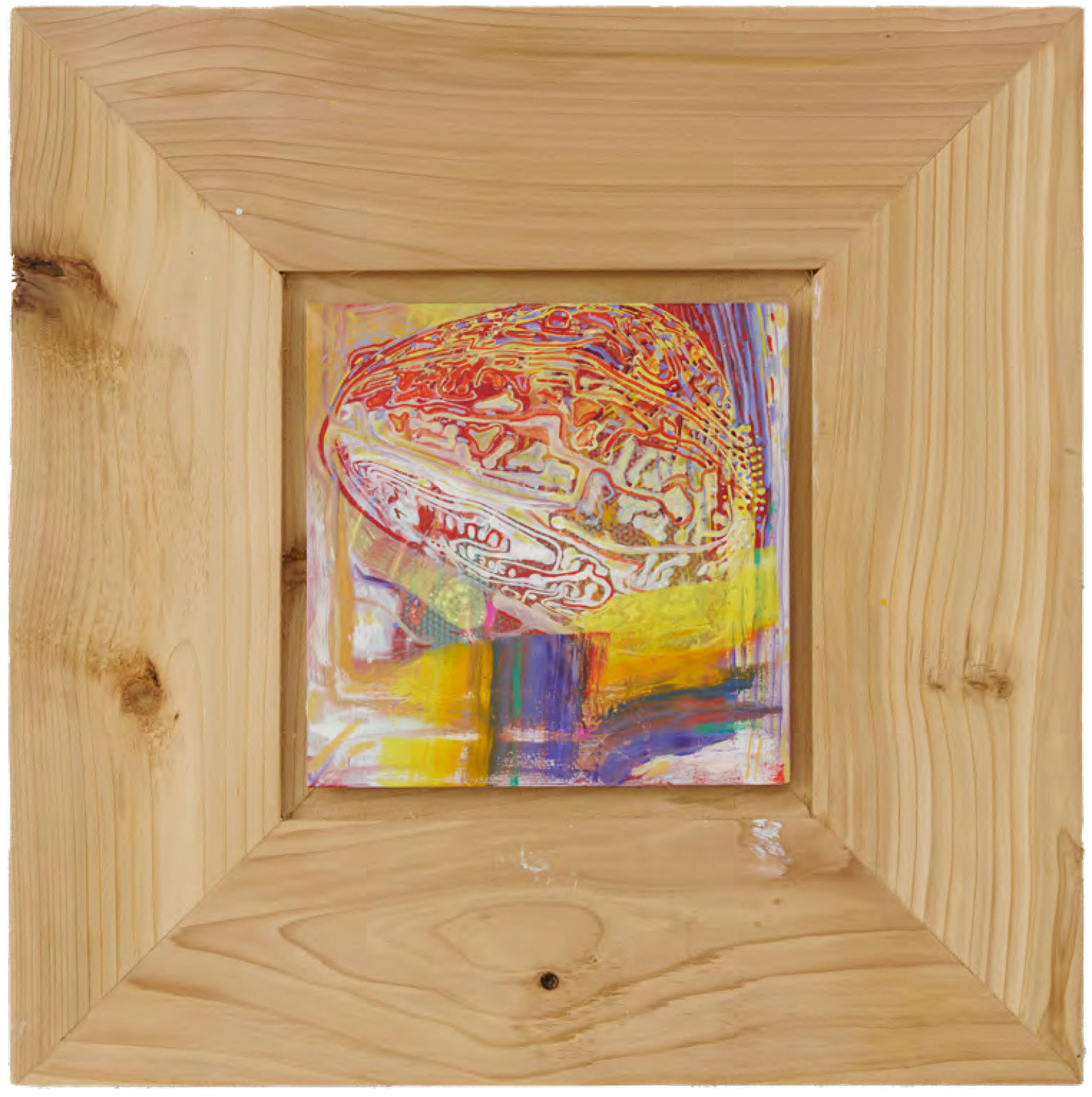 RADEL TALA BRITISH RED CEDAR I — Oil paint, colored pencil, gesso, acrylic on British red cedar, 45 × 45cm, 2025
Photo: Peter Otto