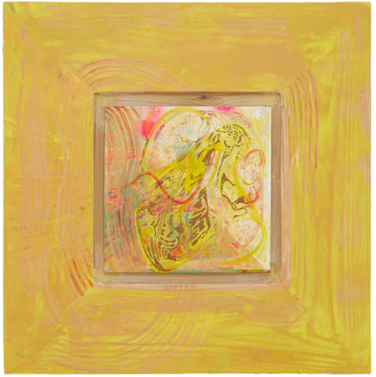 PCB AND YELLOW RED CEDAR — Oil paint, colored pencil, gesso, acrylic on British red cedar, 45 × 45cm, 2025
Photo: Peter Otto