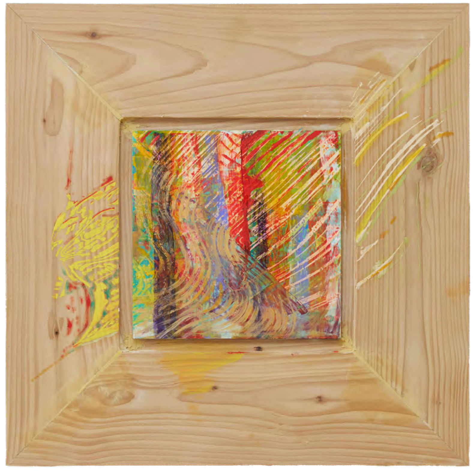 RED CEDAR — Oil paint, colored pencil, gesso, acrylic on British red cedar, 45 × 45cm, 2025
Photo: Peter Otto